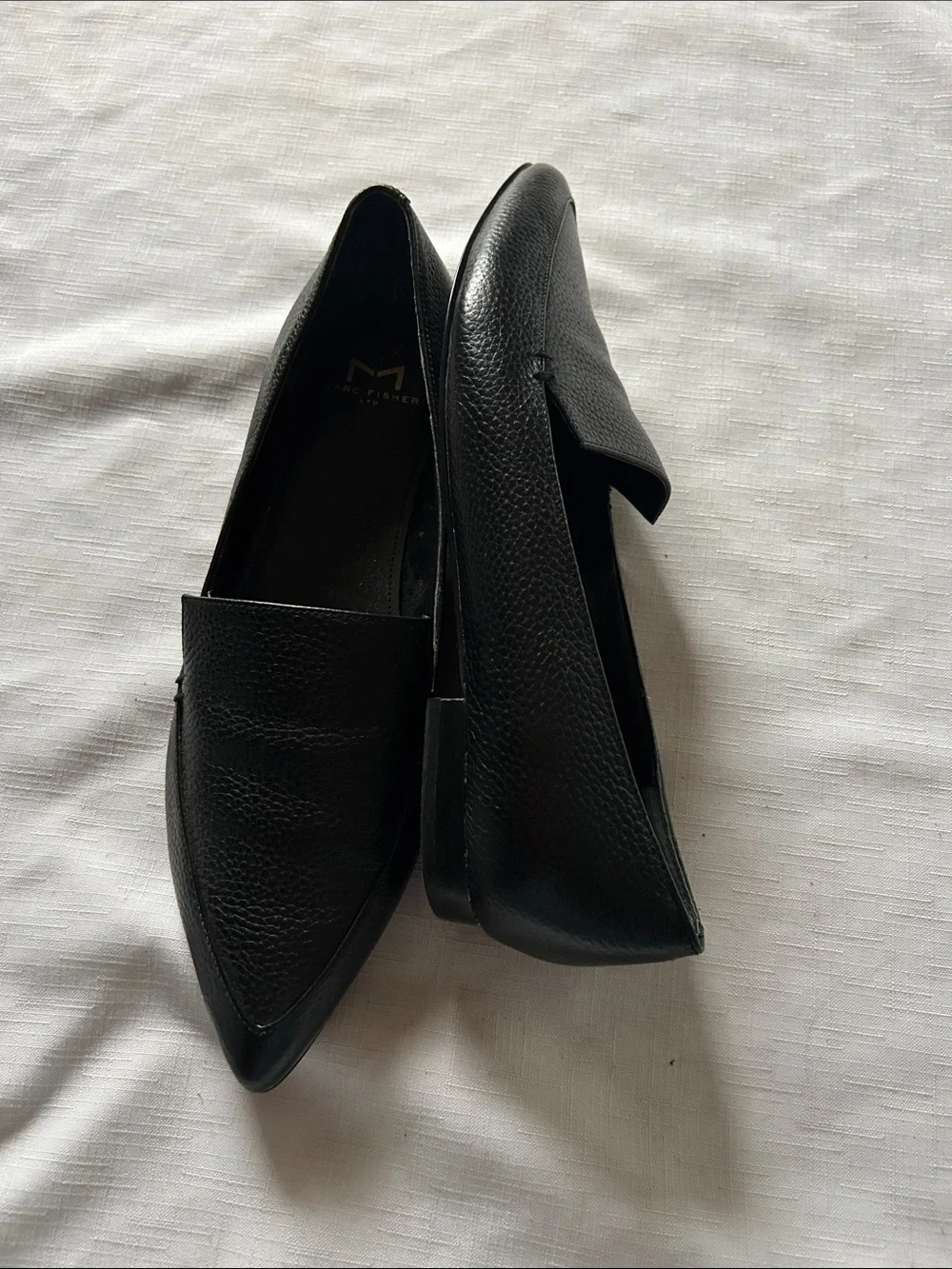 Marc Fisher Black Pointed Leather Slip-On Loafers